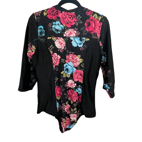 Torrid Womens Floral Long-Sleeve Zip-Up Swim Bodysuit Size 2 Black - Picture 5 of 5